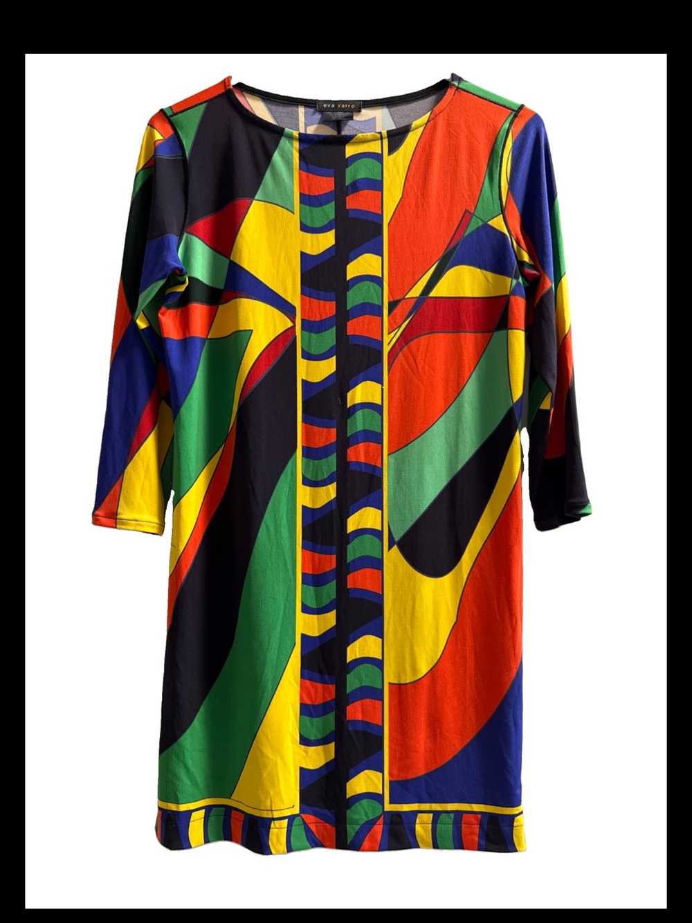 eva varro Multicolor Abstract Print Midi Dress tunic.